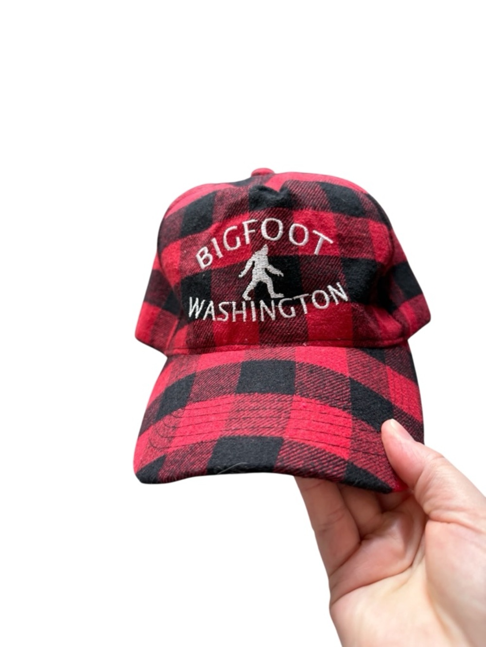 Red and Black Plaid Bigfoot Washington Baseball Cap